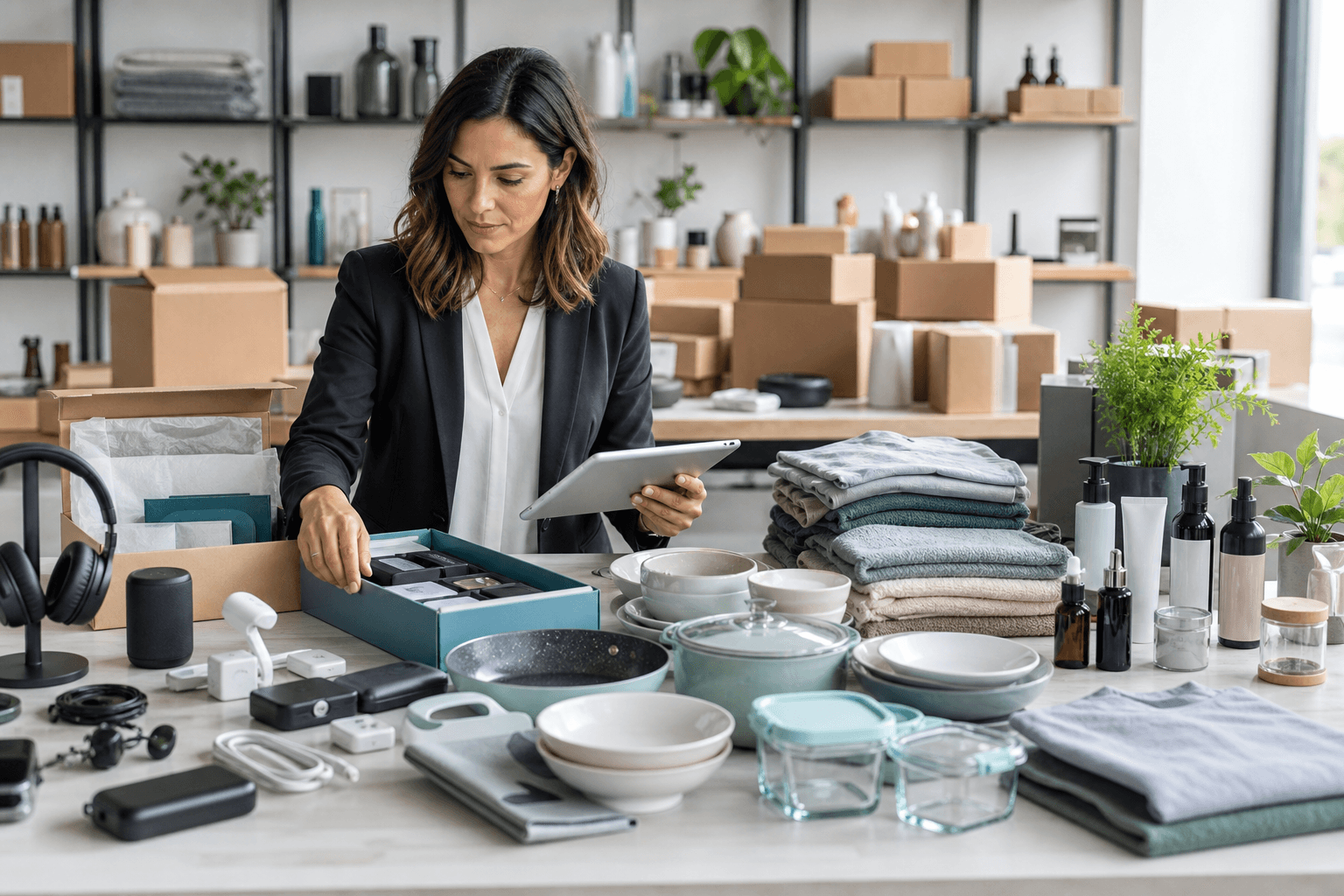 Sourcing specialist reviewing product samples before a first order