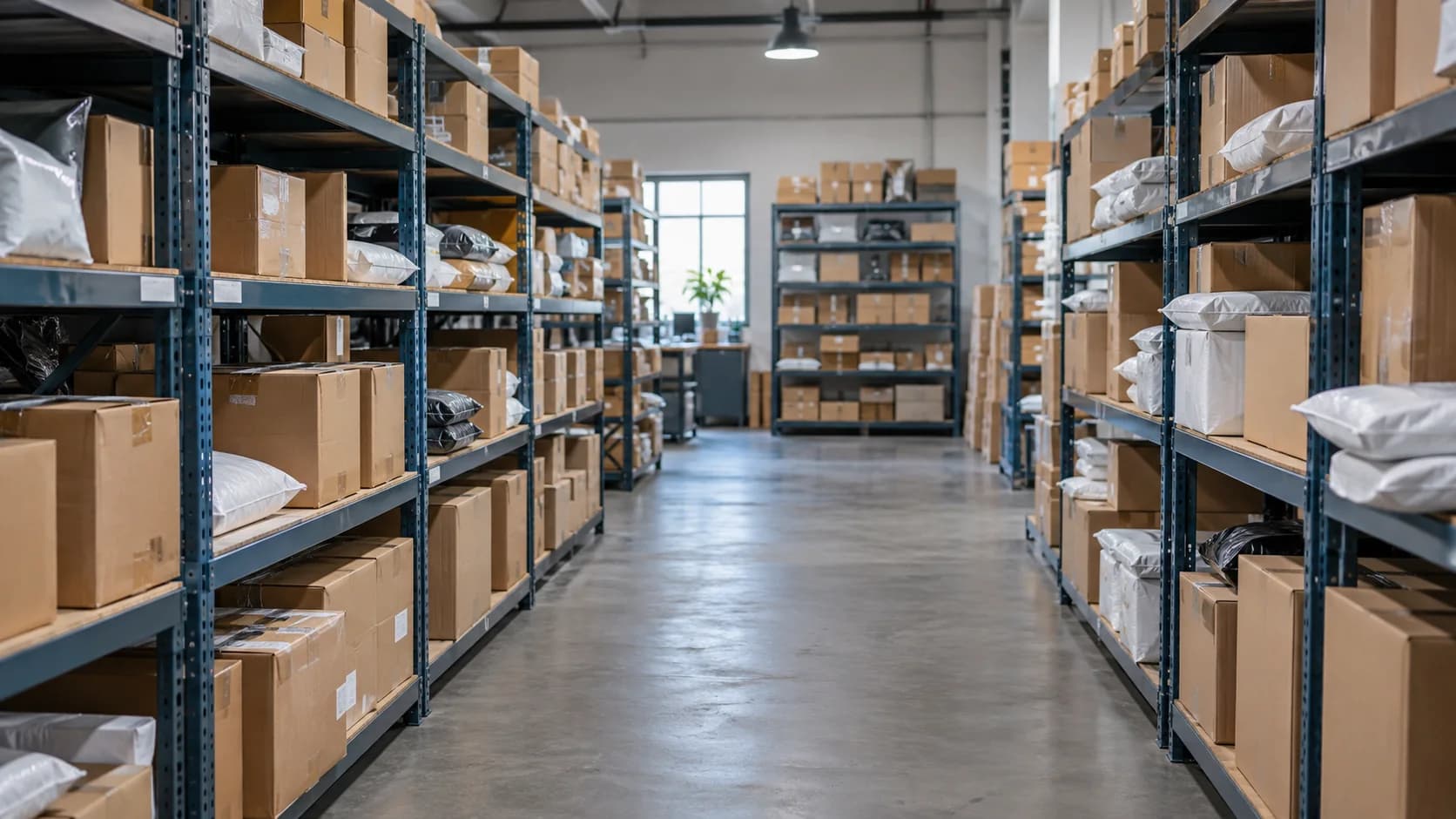 Illustrative fulfillment warehouse with stored parcels
