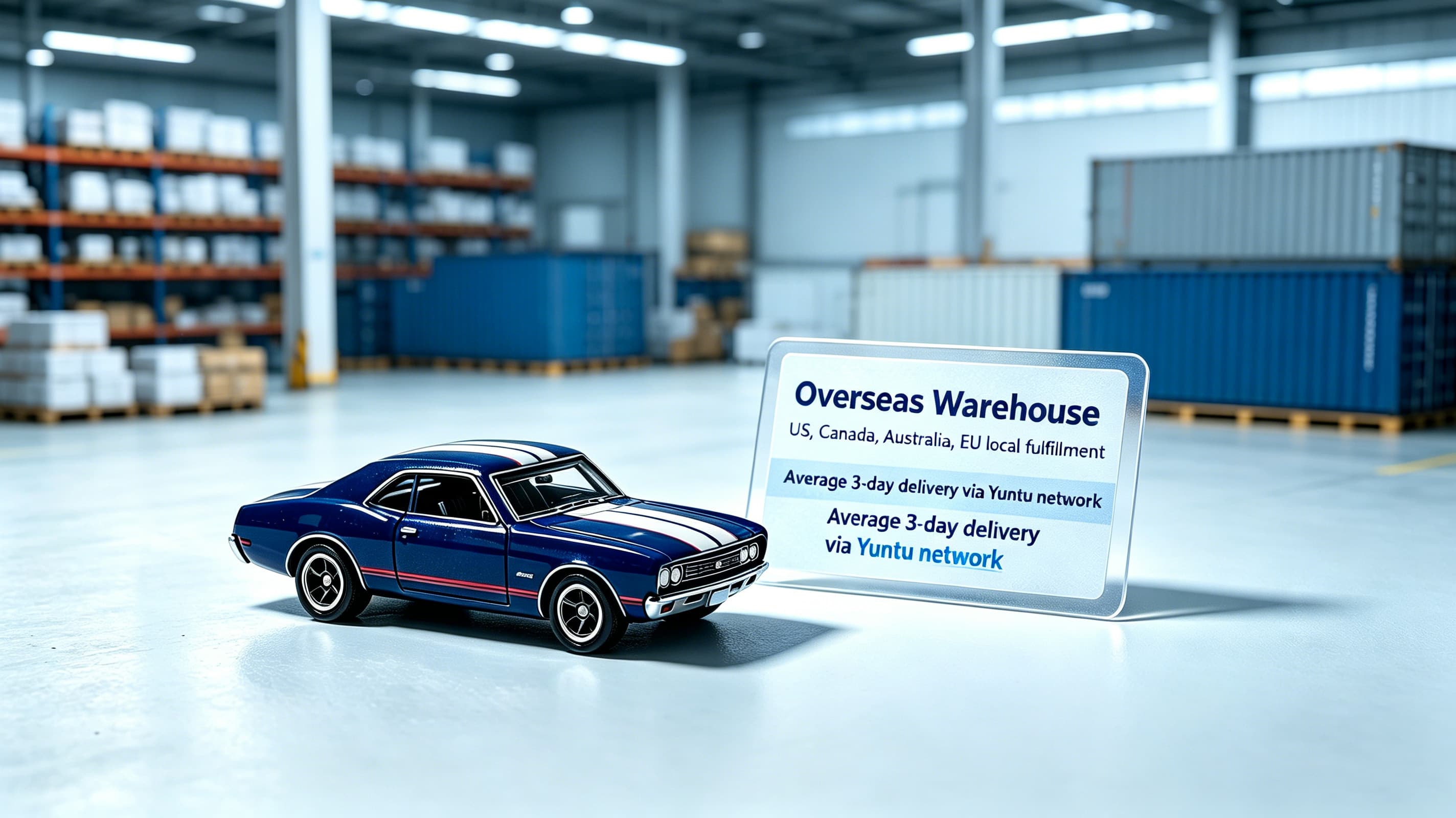 Overseas warehouse service card inside a fulfillment warehouse
