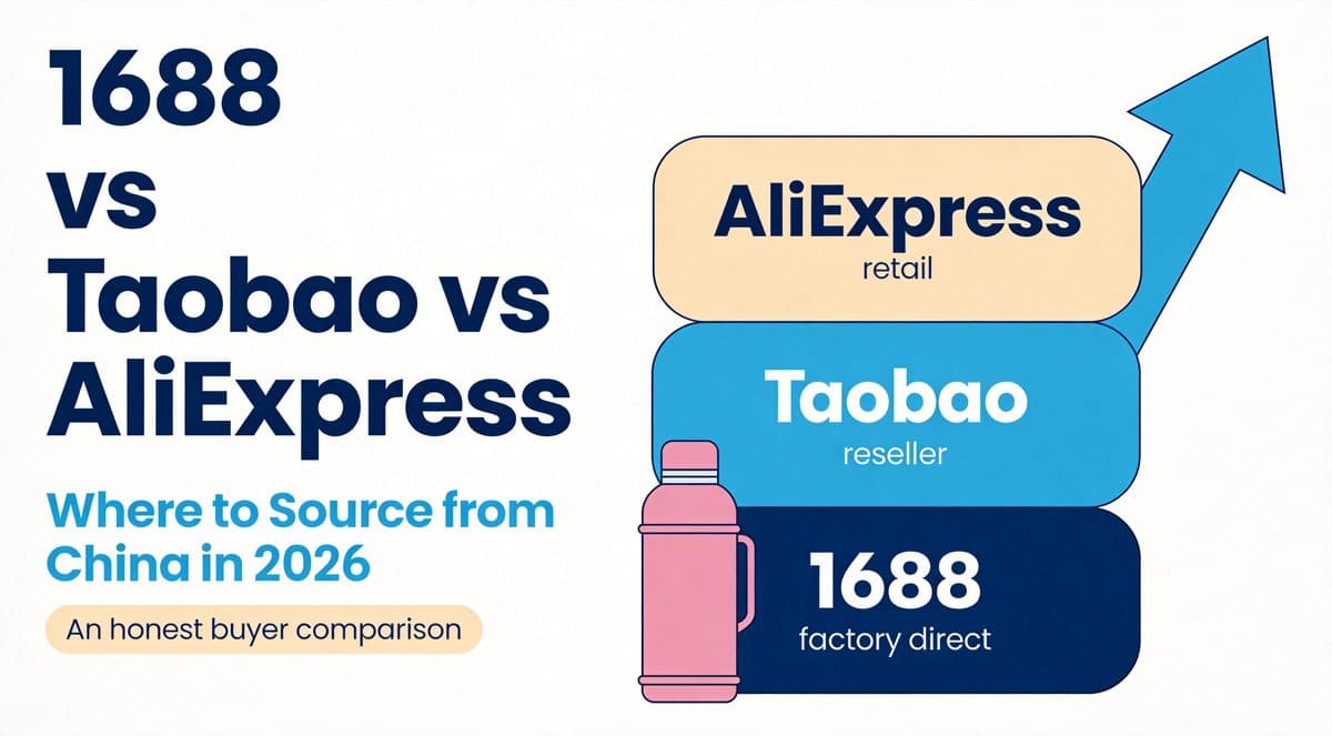 1688, Taobao and AliExpress sourcing comparison: factory-direct, reseller and retail price levels.