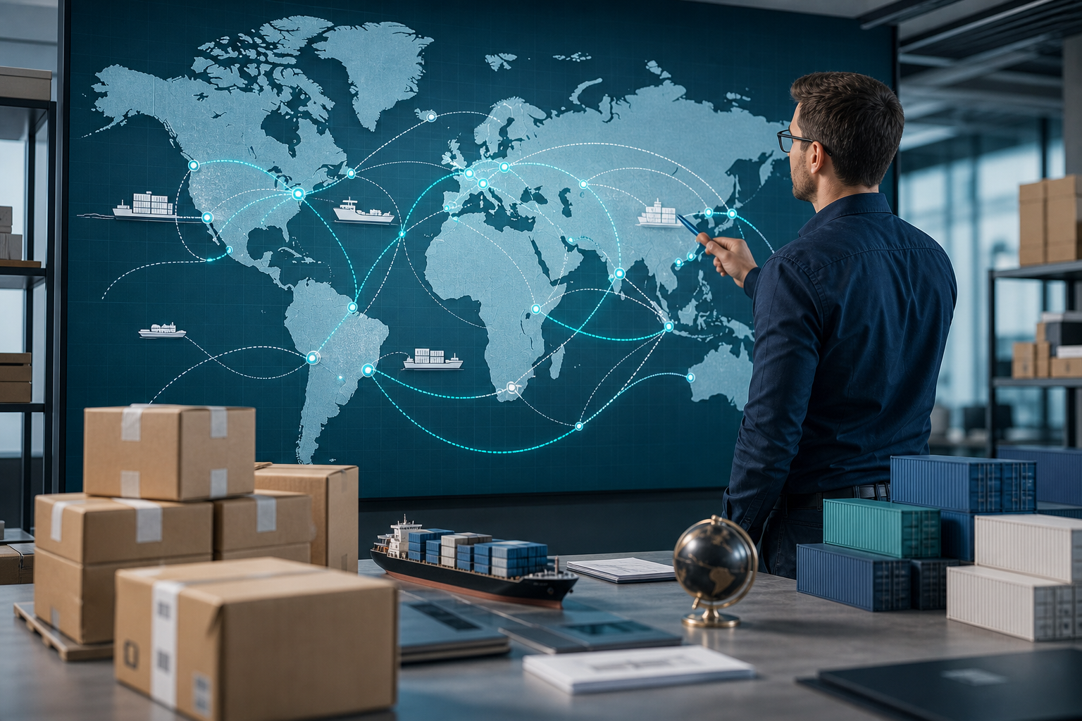 Smart logistics route planning dashboard and global delivery network