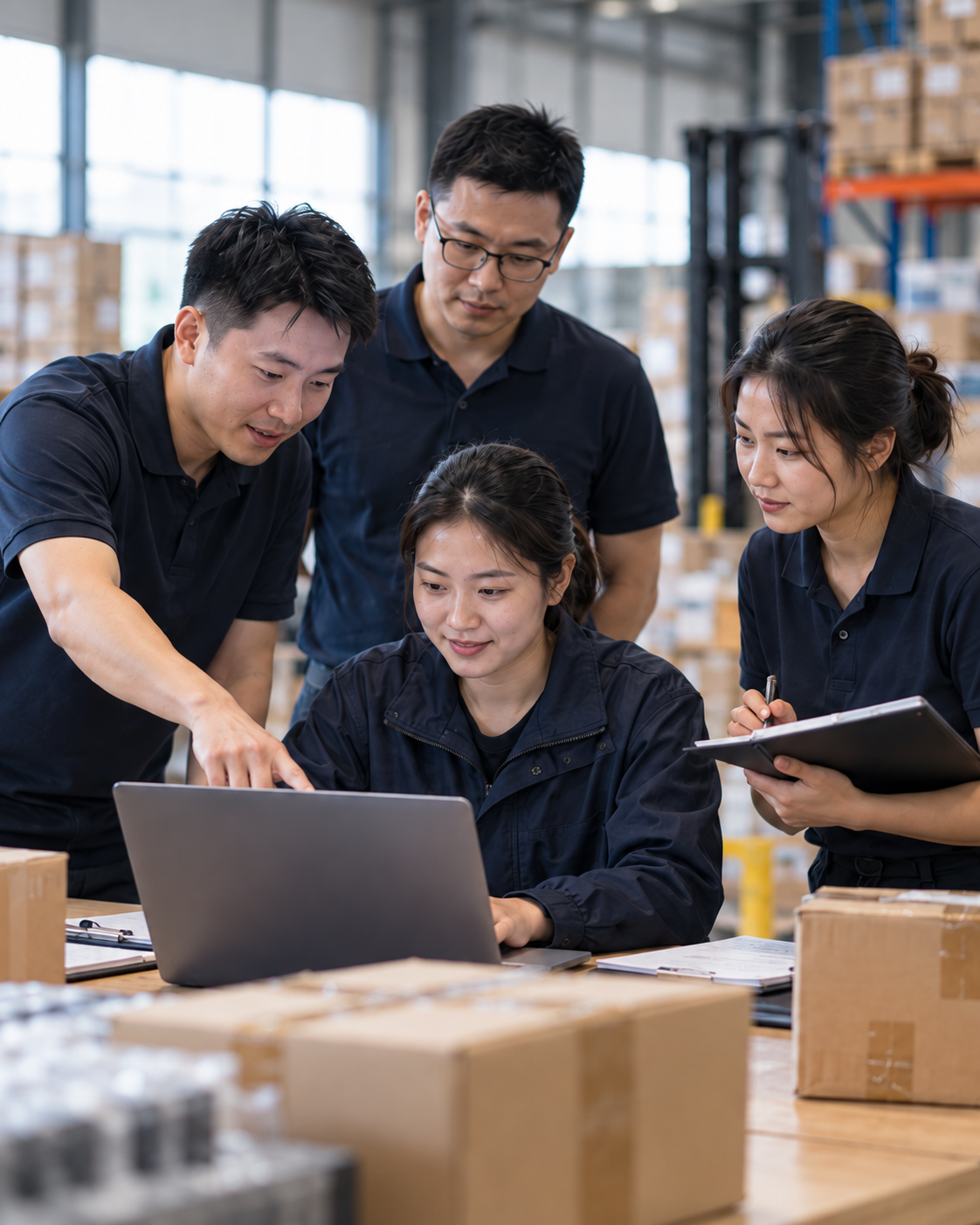 PT5 fulfillment team reviewing orders together in a warehouse